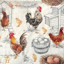 4 paper napkins Chicken Farm Rooster Animals Nest Chicks for  decoupage 33x33