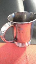 ANTIQUE HEAVY V.R. Stamped SILVER PLATED HALF PINT TANKARD BRASS EMBOSSED HANDLE