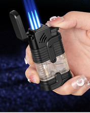 ✅ Free Name engrave  ✅ Gas lighter ✅Triple Flame  JET BLUE FLAME LIGHTER✅#94