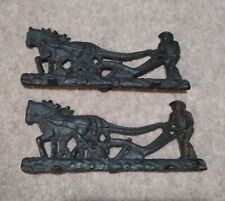 Pair Of Antique Cast Iron Farmer & Horse Drawn  Plough  Doorstops
