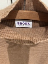 Brora Ribbed Funnel Neck Camel Pure cashmere jumper pockets