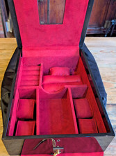 Black Lacquer Watch/Jewellery Display Case Red Interior Dust Bag and Lock