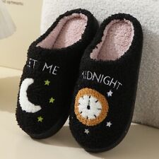 Women Winter Warm Slippers Ladies Home Moon Clock Cartoon Indoor Cotton Shoes