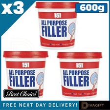 3 x WHITE FILLER 600G SUITABLE FOR INTERIOR EXTERIOR WALL USE ALL PURPOSE NEW