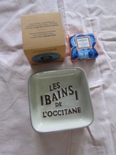 Les Bains De L'occitane Porcelain Self Draining Soap Dish & hand scrub & soap