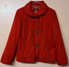 Hucke Woman Coat Red Light Padding Stitch Design Zip Pockets Size 10
