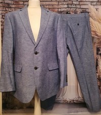 Dobell Men’s Blue Suit 100% Linen Regular Fit UK 40S / 34R Smart Wedding Outfit