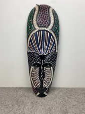 Wooden African Face Mask Multi Color Design Wall Mount Decor 19” Tall Black Wood