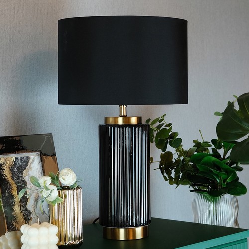 Modern black ribbed table - black,