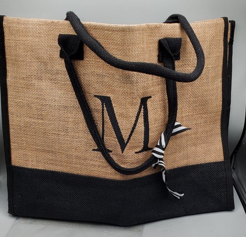 Initial jute tote bag - jute,