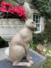 Large garden animal sculpture - hare rabbit outdoor statue - antique style 60cm