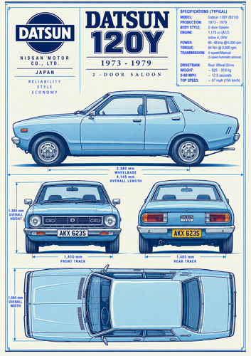 Datsun 120y blueprint poster - 120y,