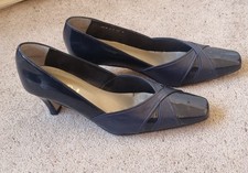 Ladies Van Dal Patent Court Shoes Heels Size 6 Womens Navy Blue Leather Smart