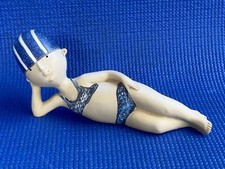 Bathroom Ornament Retro Bathing Beach Belle Figurine Blue Bikini Swim Hat 17cm