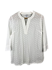 Lands' End White Eyelet 3/4 Sleeve Coastal Lae Popover Tunic Top 4P
