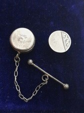 Vintage 925 Sterling Silver Tie Tack Tie Pin & T Bar Chain -  Engraved