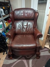 Brown Leather Recliner Wingback Armchair