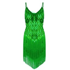 Women Sparkle Sequin Tassels Fringe Dance Dress Latin Tango Rumba Samba Costume