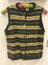 Tank Top Vintage Green Fair isle Nordic 100% Lambs wool Knitted Eddie Bauer S