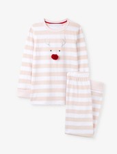 THE LITTLE WHITE COMPANY Pink Stripe Jingles Reindeer PJs Organic-cotton 2~3