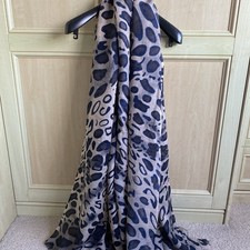 BECKSONDERGAARD SUPERSIZE ANIMAL PRINT SCARF WRAP WOOL SILK NAVY BLUE/BEIGE  