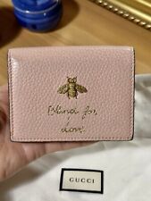 GUCCI Animalier Bee Bi-fold Pink Leather Wallet Blind For Love