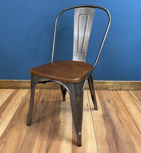 Tolix metal frame and elm - metal, wood
