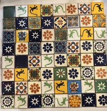 64 Ceramic Mexican Tiles Seconds/damaged SMALL SIZE 5 x 5 cms SET X
