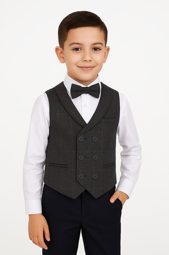 Boys dark grey tweed - tweed, waistcoat