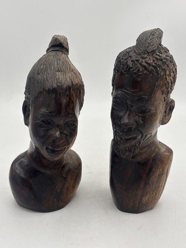 Pair hand carved wood wooden - pair,