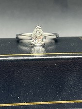 Pear Shaped Diamond Ring Set In Platinum 1.02 CT Size L/N lab grown with cert 