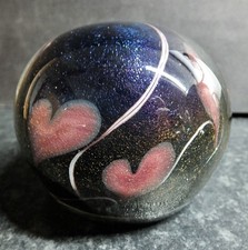 AJohn Ditchfield Glasform Iridescent Glass Paperweight Love Heart's early 1980's