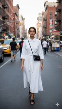 Zara White Stripped Belted