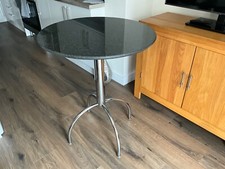 Solid Black Granite Top Bistro Pedestal Table with Chrome Legs