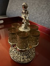 VTG Sam Fink Jeweled 6 Lipstick Holder Silver Tone Cherub Signed 5.5" Tall