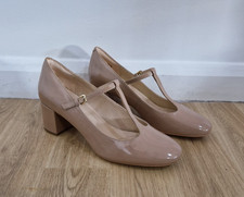 Clarks Nude Patent T Bar Heels