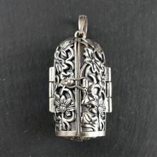 Ornate Lotus Sterling Silver Brass Three Buddha Amulet Large Locket Pendant