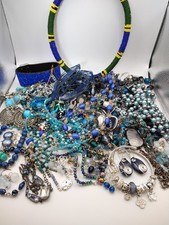 Small Bundle Of Blue Costume Jewellery Various Metal Tones And Materials