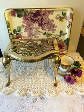 Vintage  Solid Brass Trivet Footman filigree design with Birds  