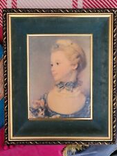 Vintage FIEHL Quality Reproduction Oil Painting Framed Girl With Cat Perroneau