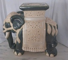 Elephant Planter Plant Stand Ceramic Blue Green Large 16" High