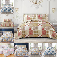 Printed 3 Piece Quilted Bedspread Comforter bed Throw Bedding and Pillow Sham