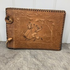 Vintage Leather Bound Asian /Indian?  Photo / Scrap Book Album 12”x9