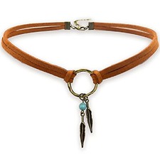 Suede Choker Necklace for Women, Native American Indian Jewelry Bohemian Feather