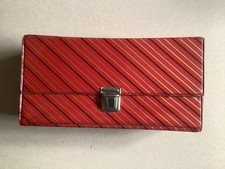 Vintage Audio Cassette Tape Storage Carry Case Stripy Red Gold Black top opens