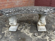 Curved concrete stone Bench with bowed seat on Squirrel Plinths