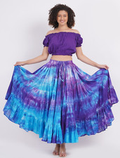Women 25 Yard Tribal ATS Belly Dance 100% Cotton Blue PurpleTie Dye Gypsy Skirt