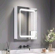 LED illuminated Bathroom Mirror Cabinet Wall Mounted Left Hinge 