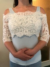 Women's Ivory Bridal Lace Over-top Bolero with Corset style buttons Size 10/12