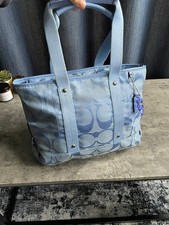 Vintage Coach Monogram Handbag/ Shoulderbag Baby Blue Authentic Y2KFlower charm